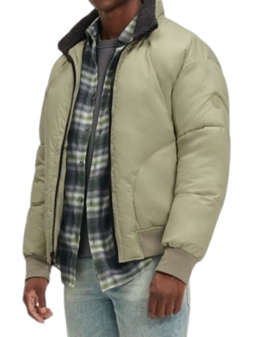 UGG “Damion” Men's Light Sage Puffer Jacket with Black Sherpa Collar S